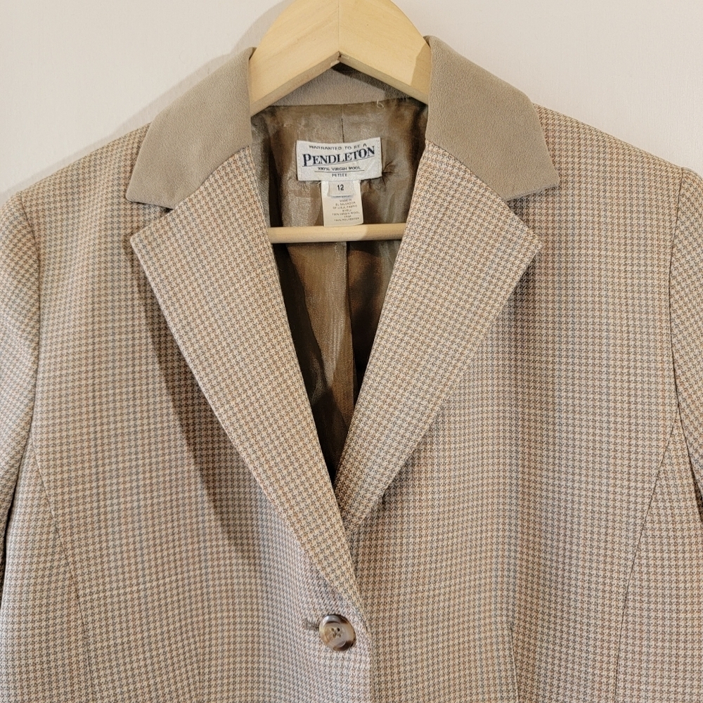 PENDLETON Beige Houndstooth 100% Wool Single Brea… - image 3